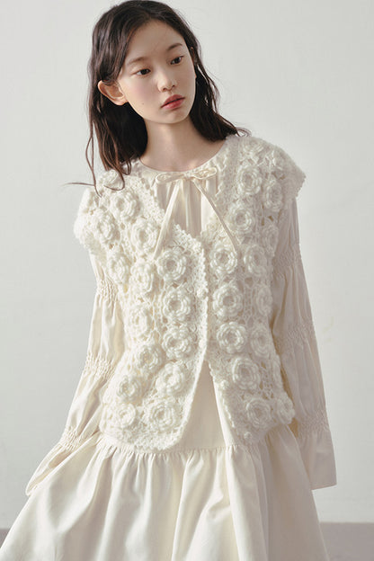 3D Floral Crochet Layered Vest
