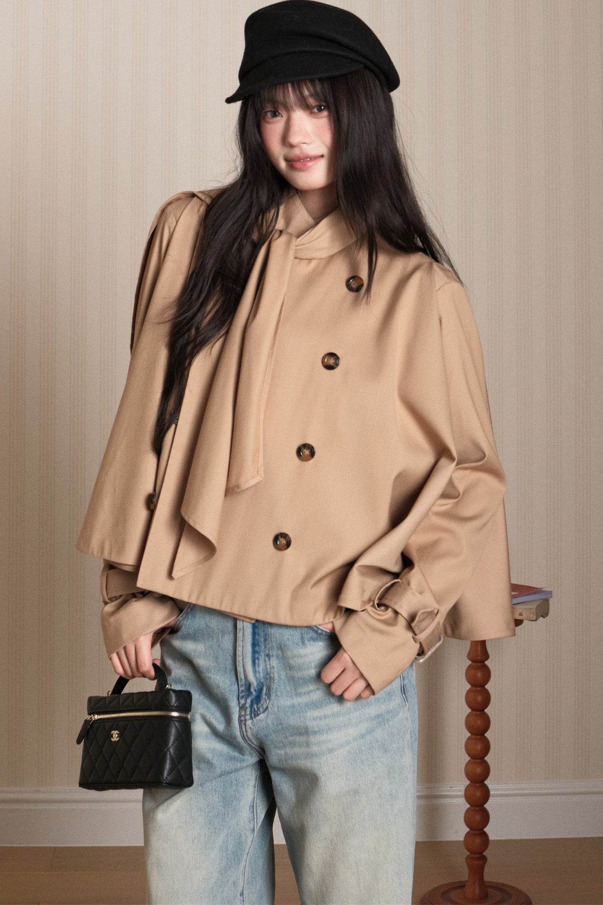 Double-Breasted Cape Trench Coat