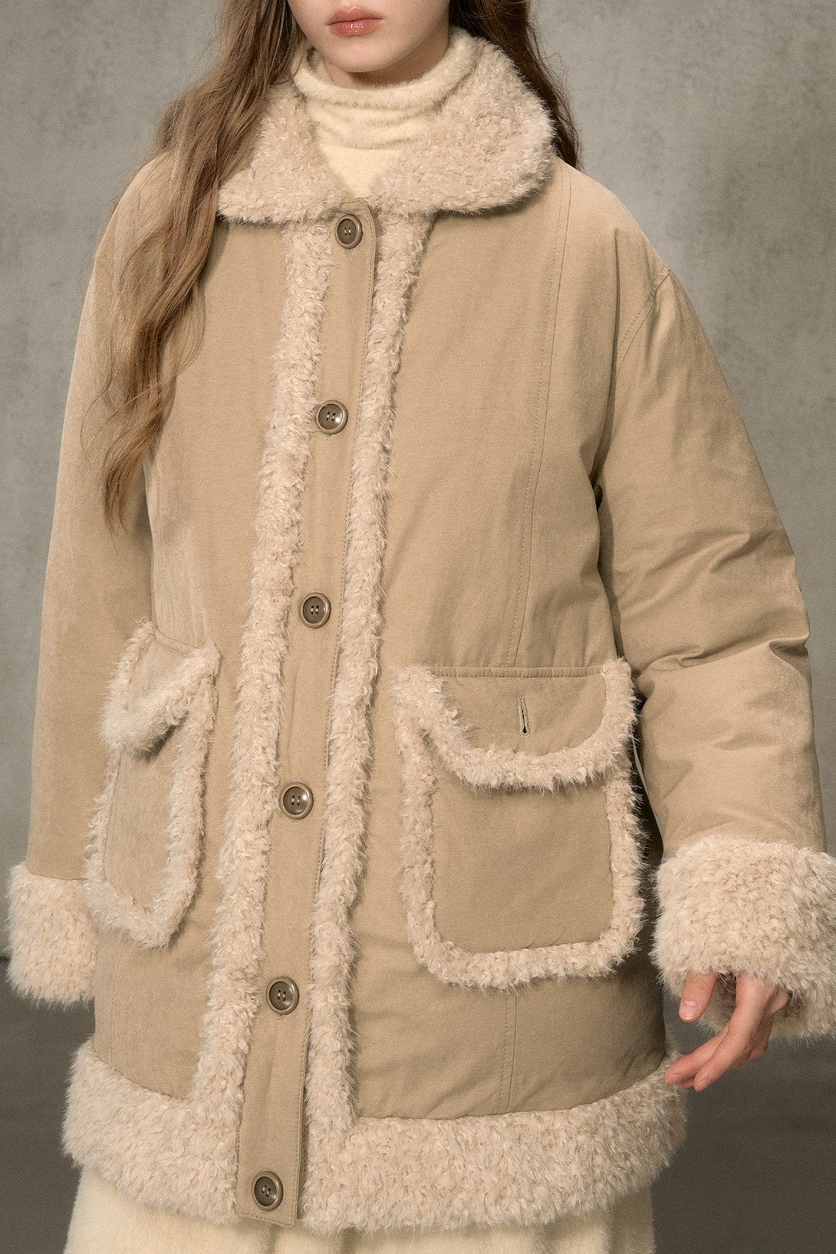 Long Plush Collar Down Jacket