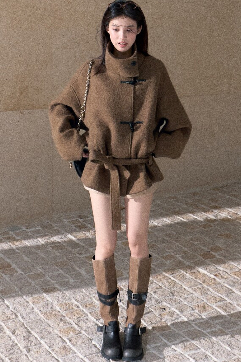 Horn Button Wool Blend Tie Coat