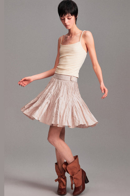 Memory Metallic Wire Crinkled A-Line Skirt