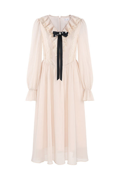 Ruffled V-Neck Long Dress