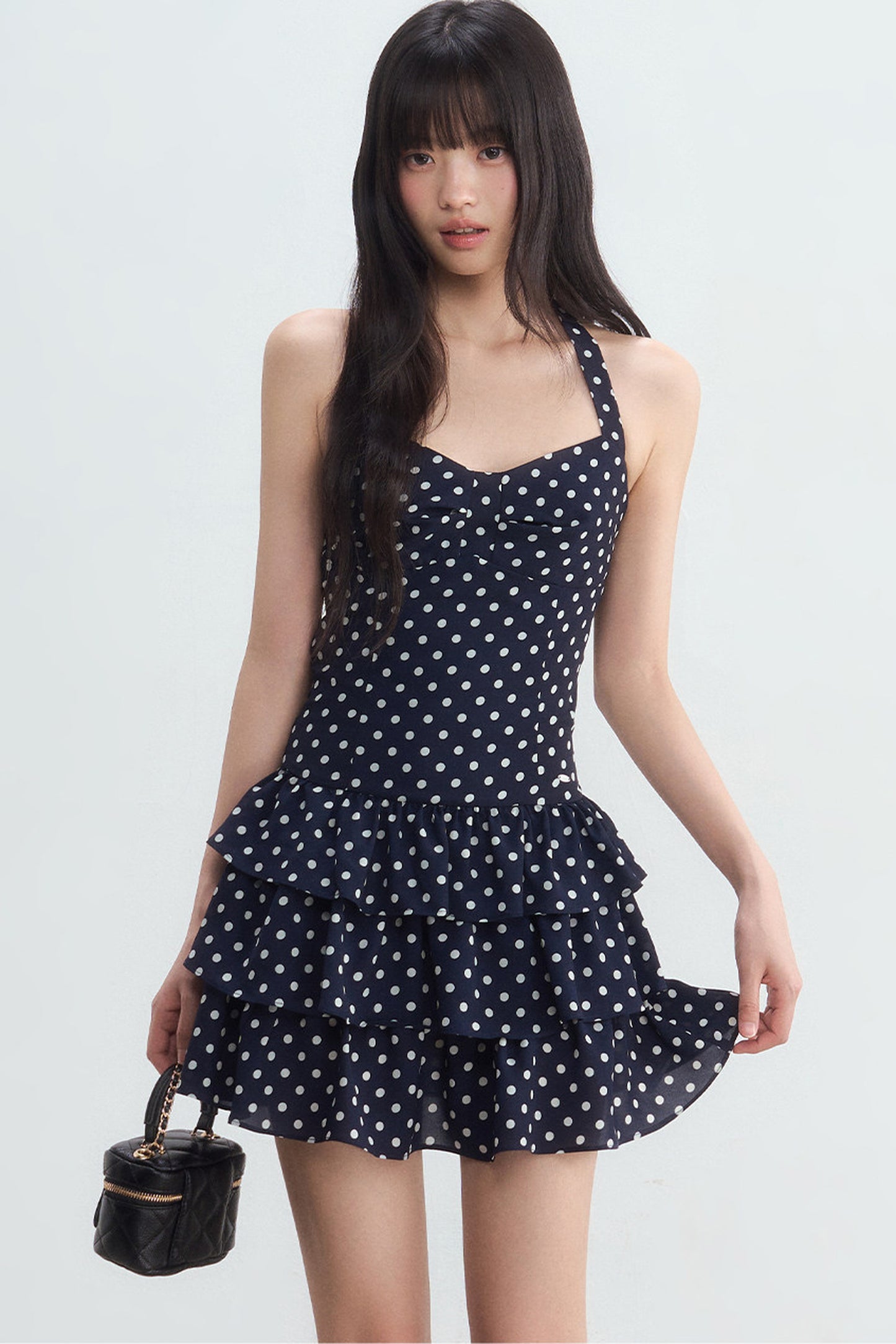 Polka Dot Halter Tiered Dress