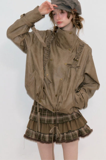 Chaqueta de cuero marrón retro