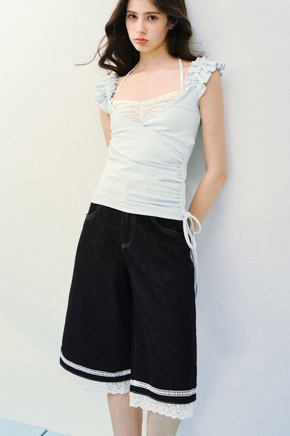 Flutter Sleeve Spliced T-Shirt