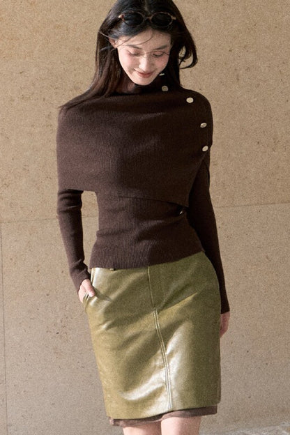 Fern Green Leather Straight Skirt