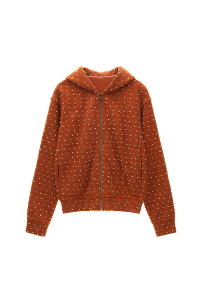Cardigan à capuche zippé à pois