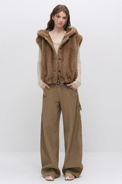 Hooded Faux Fox Fur Vest