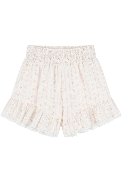 Completo con blusa a fiori con maniche a sbuffo e colletto tondo e pantaloncini