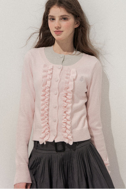 Layered-Look Floral Ruffle Sweater