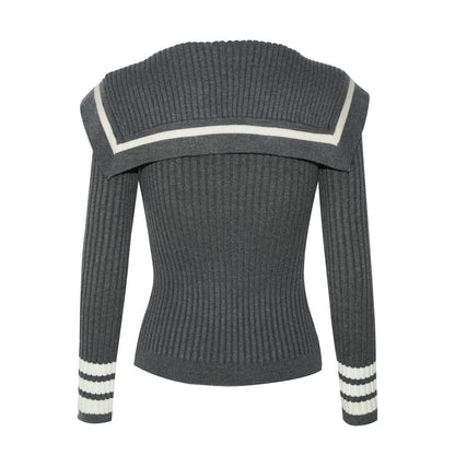Navy Preppy Color Block Knit Top