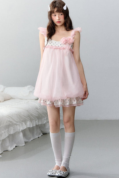 Strawberry Sundae Floral Flutter Sleeve Dress