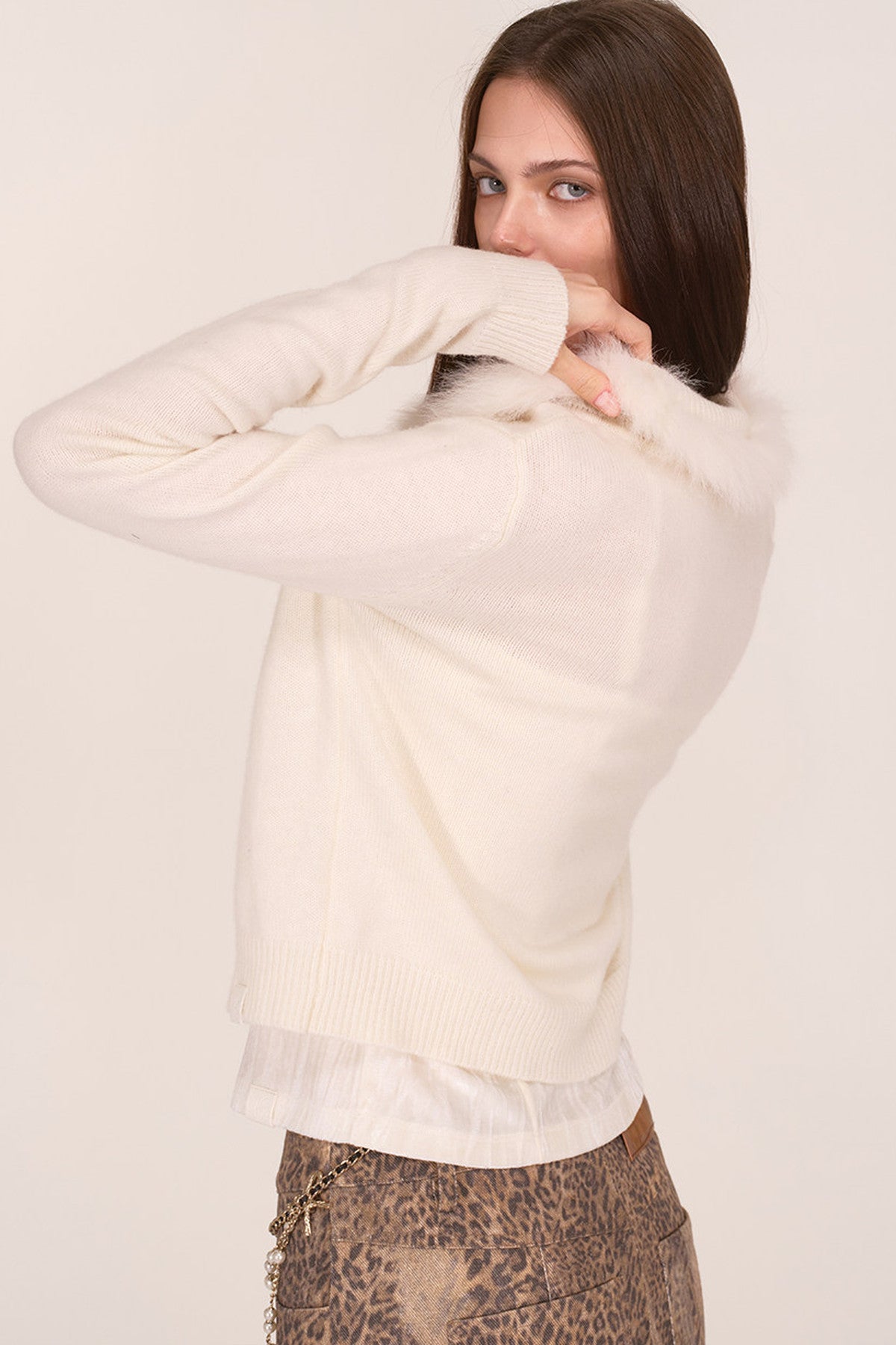 Fox Fur Trim Wool Cardigan