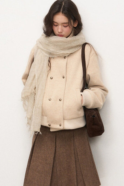 Double-Breasted Wool Jacket and Skirt Set-Up