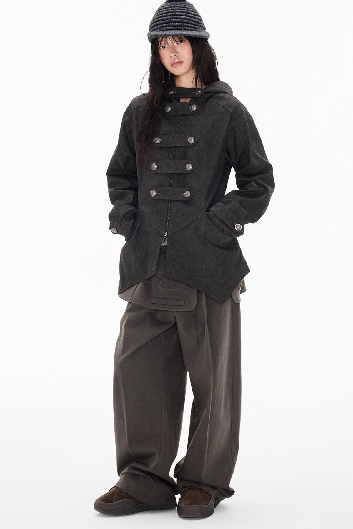 Mid-Length Denim Hooded Jacket