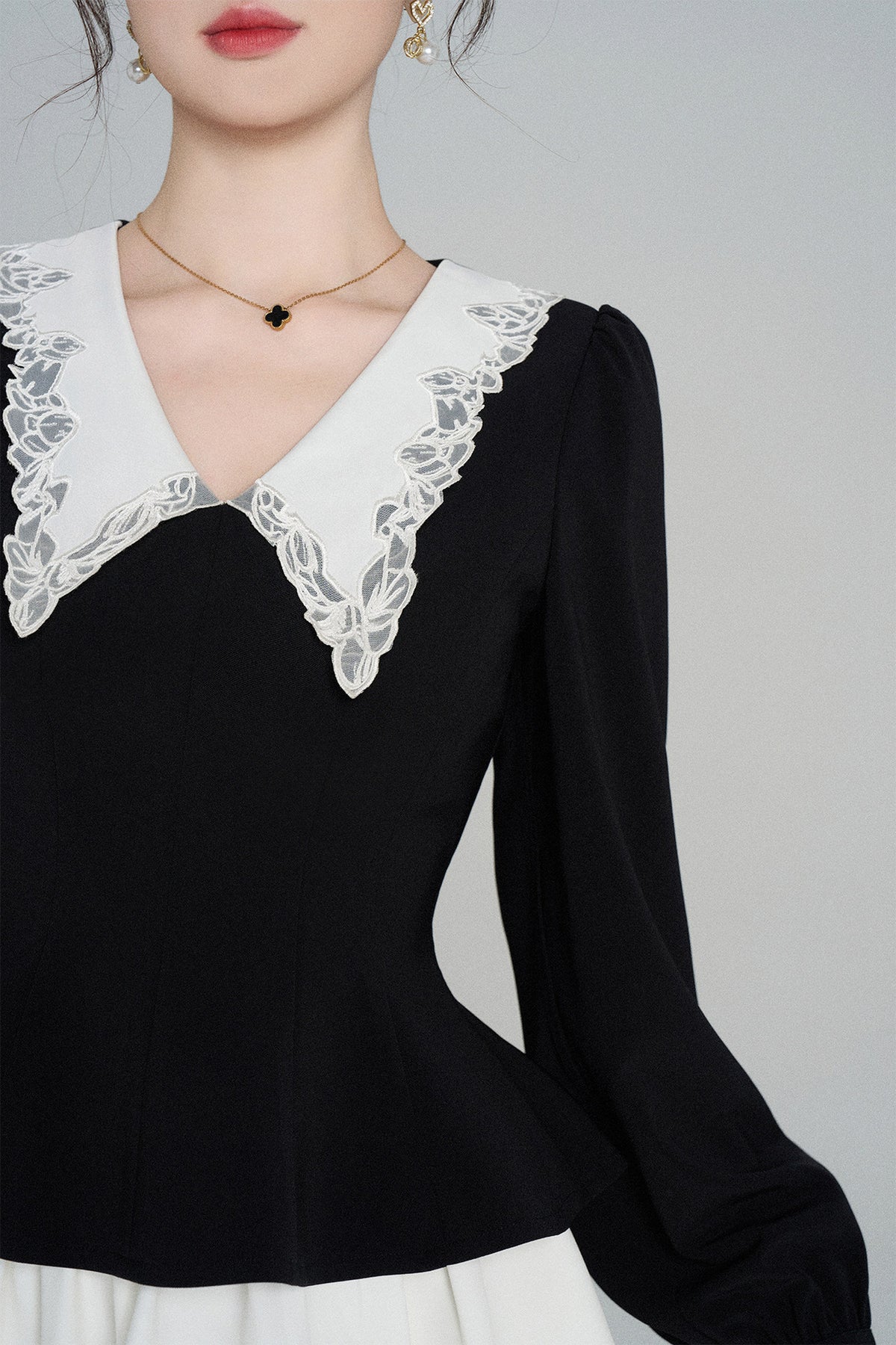 Peplum Waist Lace Collar Shirt