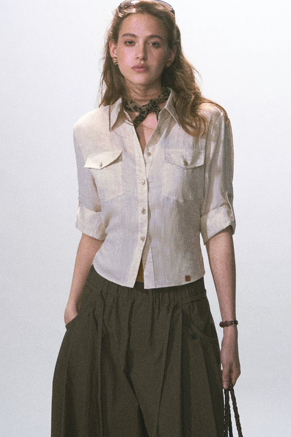 Linen Waist-Cinching Blouse