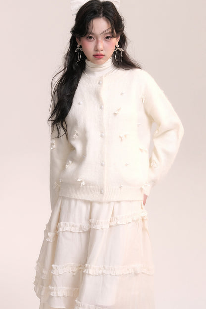 Ballet Bow Knit Cardigan With Skirt Set