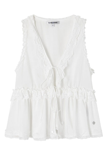 Lace Patchwork V-Neck Lace-Up Top