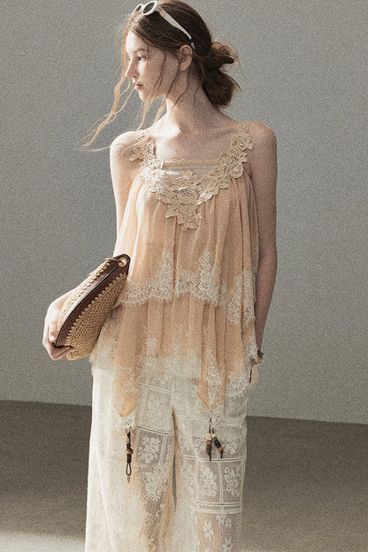 Irregular Lace Chiffon Camisole