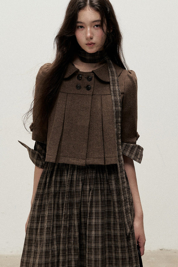 Vintage Woolen Pleated Mid-Sleeve Top