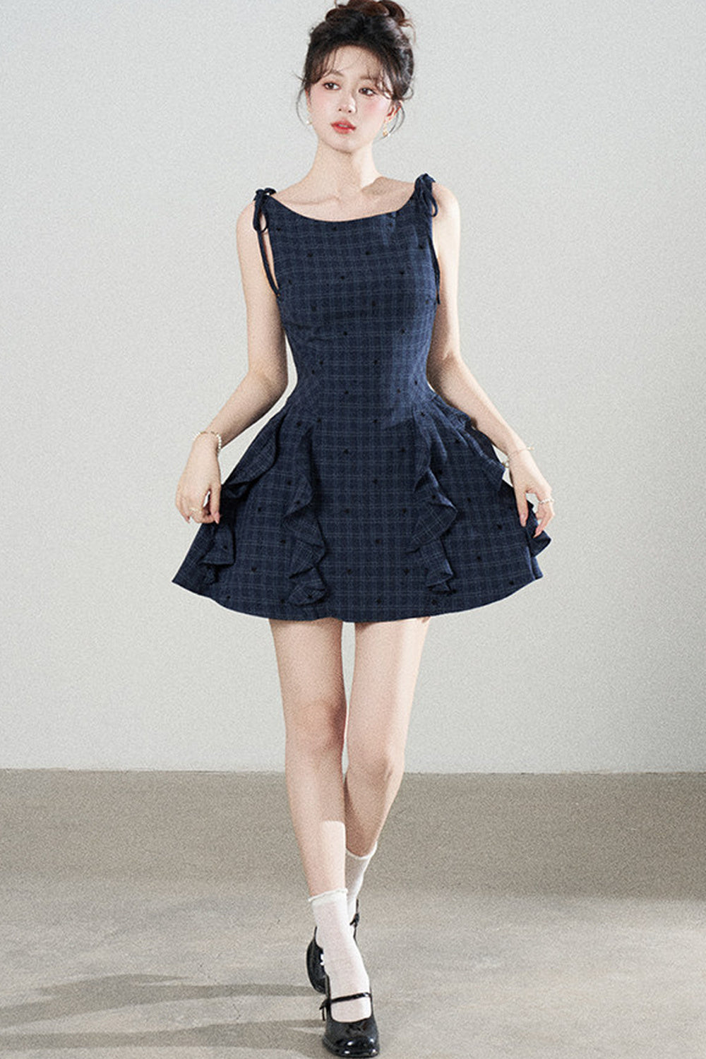 Plaid Ruffle Sleeveless Dress
