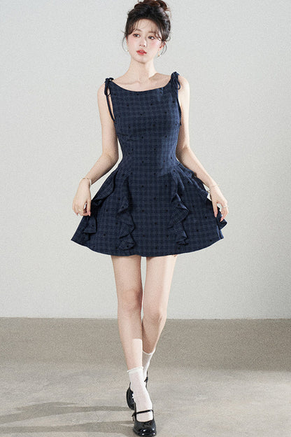 Plaid Ruffle Sleeveless Dress