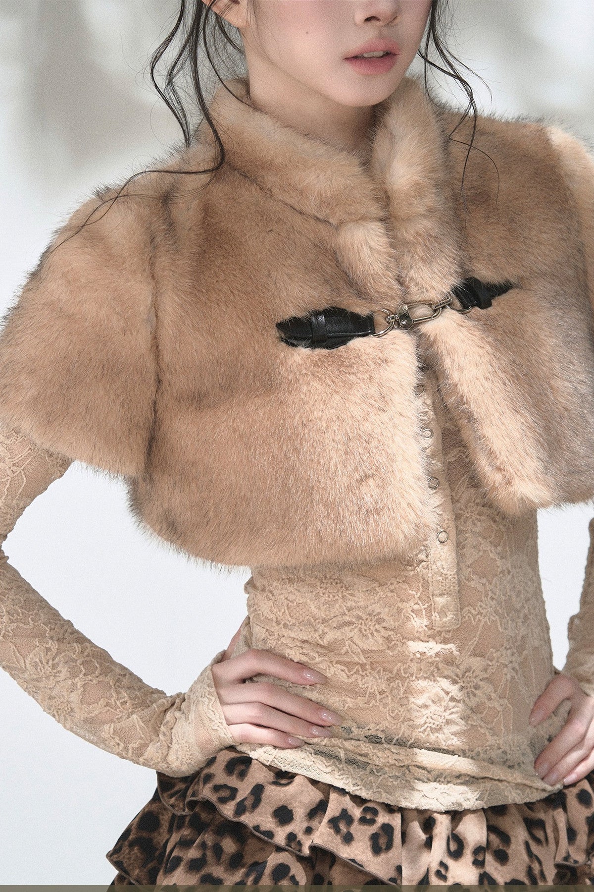 Gold Gradient Faux Fur Capelet Vest