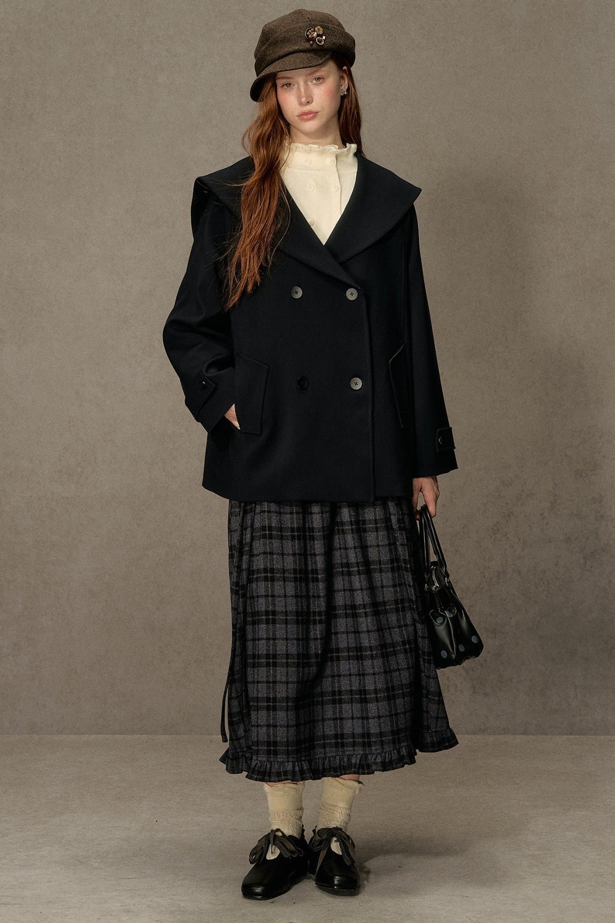 Plaid Tweed Midi Skirt