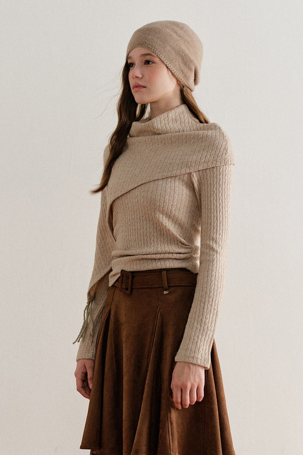 Faux Suede Lace Patchwork Skirt