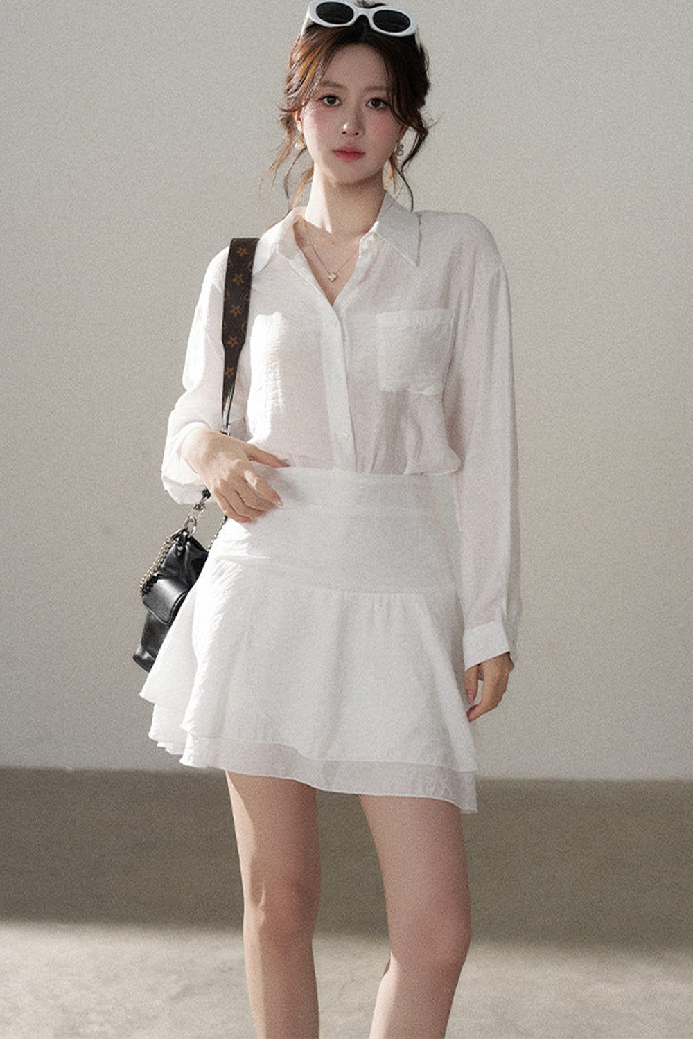 White Shirt and Skirt Set