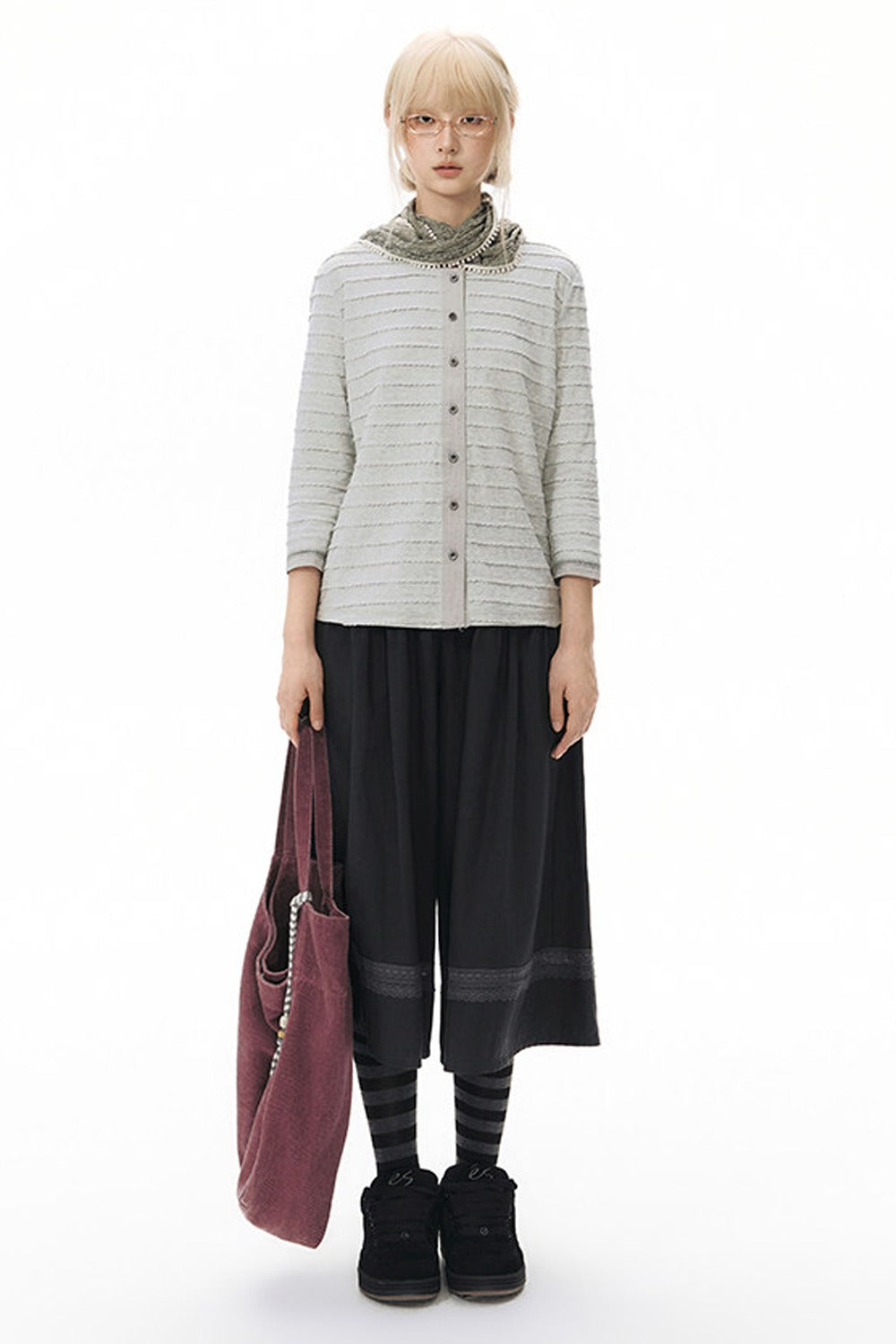 Elastic Waist Patchwork Wide-Leg Skirt Pants