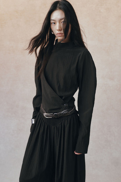 Acetate Half Stand Collar Blouse