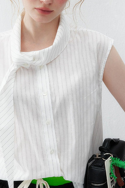 White Striped Tie-Up Vest Shirt