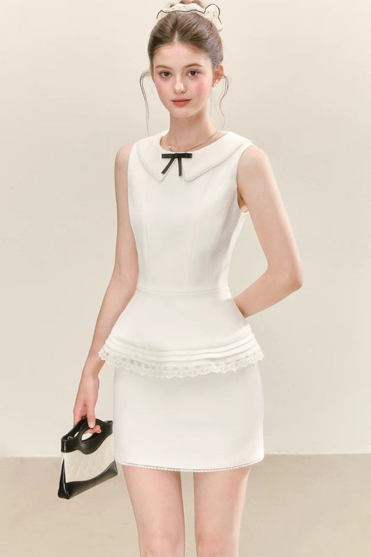 프렌치 레이스 칼라 슈트 스커트 세트업