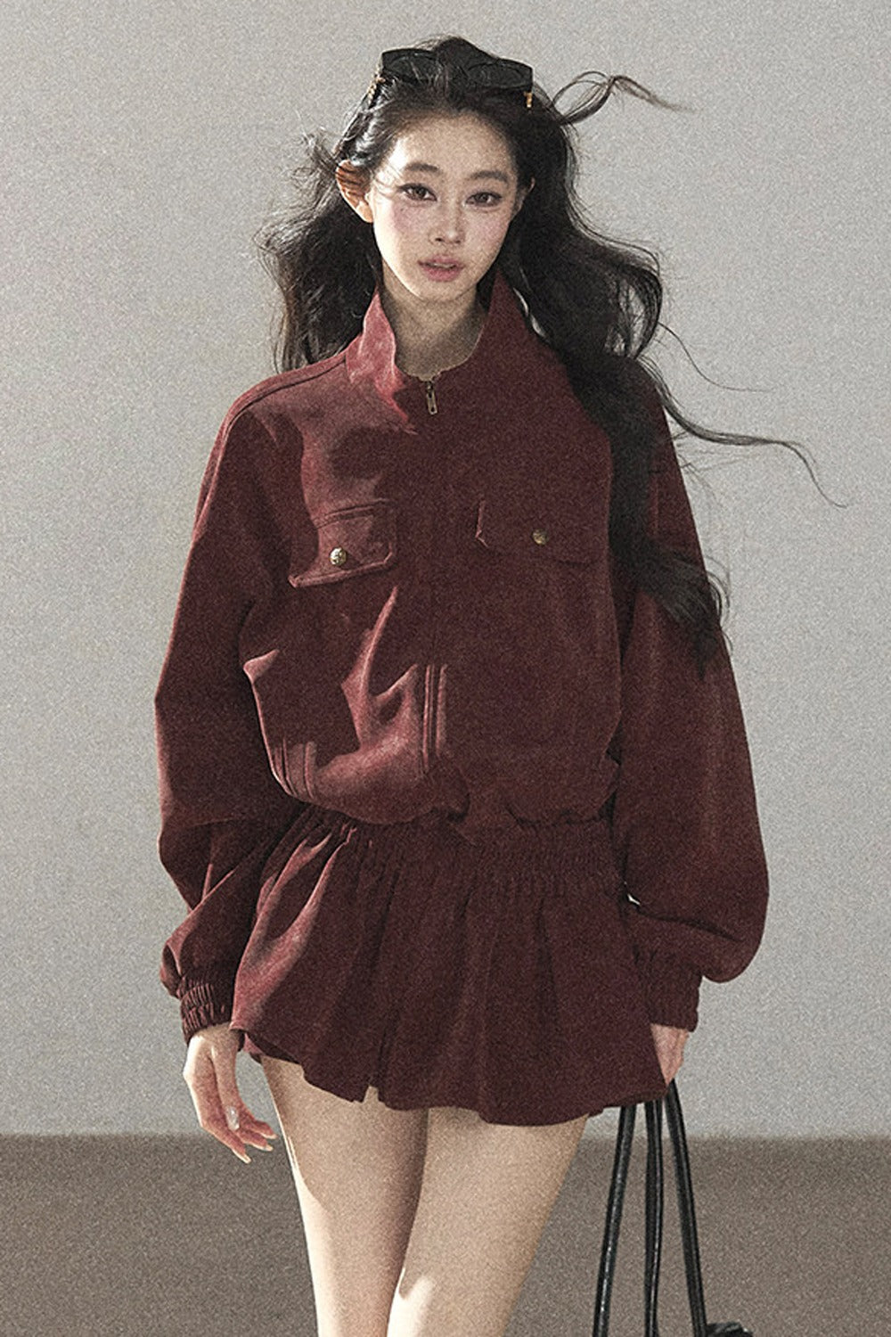 Burgundy Jacket And Shorts Set-Up