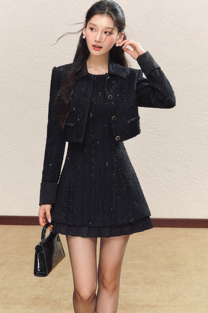 Little Chanel Style Satin Vest Dress and Jacket Set