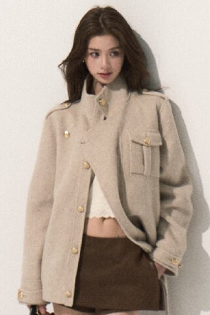 Veste coupe-vent courte en laine double face