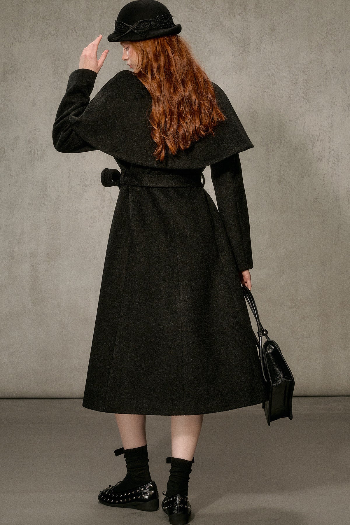 Floral Embroidered Long Woolen Cape Coat Set-Up