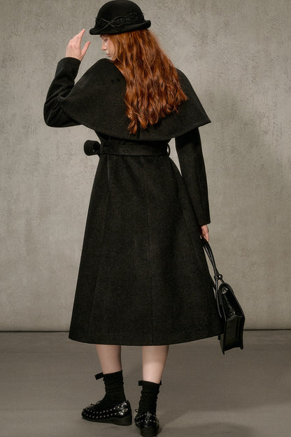 Floral Embroidered Long Woolen Cape Coat Set-Up