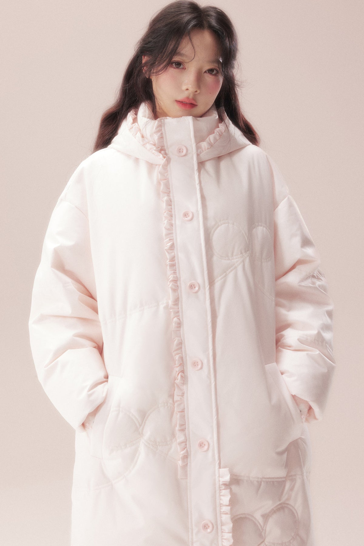 Cloud Pattern Quilted Long Down Jacket