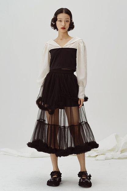 Black and White Color-Block Blouse