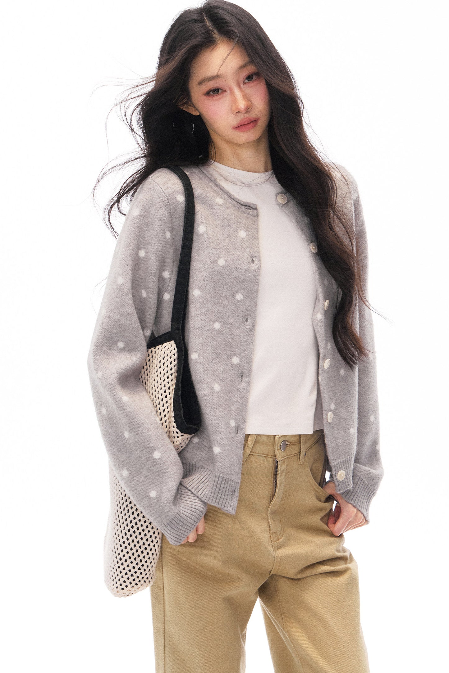 Polka Dot Knit Cardigan