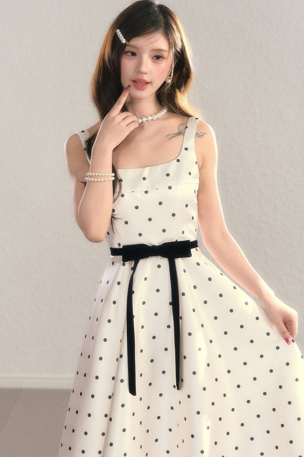 Elegant Polka Dot Waist Dress