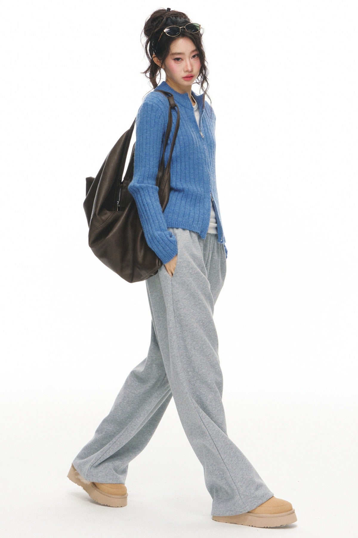 Blue Knitted Cardigan Set-Up