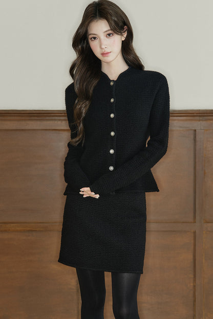Conjunto de chaqueta y falda de lana texturizada