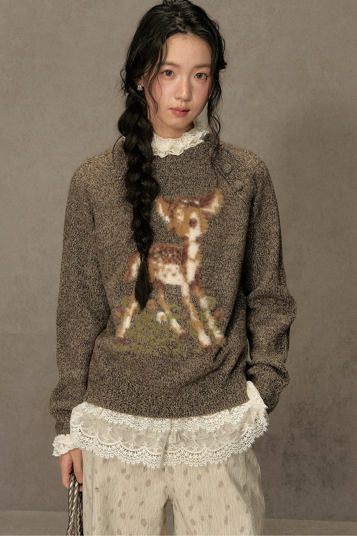 Deer Jacquard Pullover Sweater