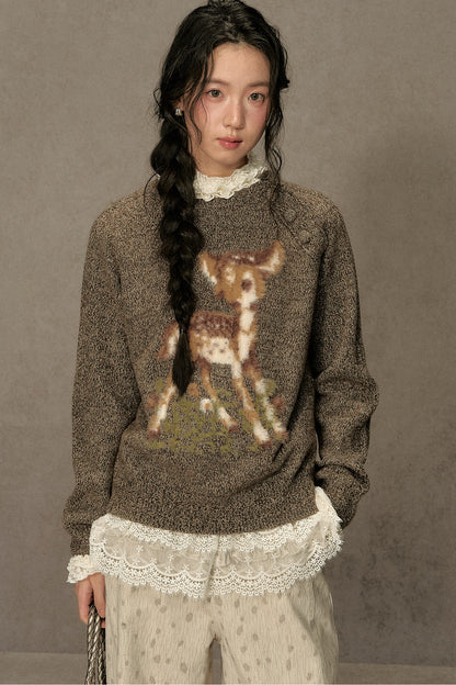 Deer Jacquard Pullover Sweater