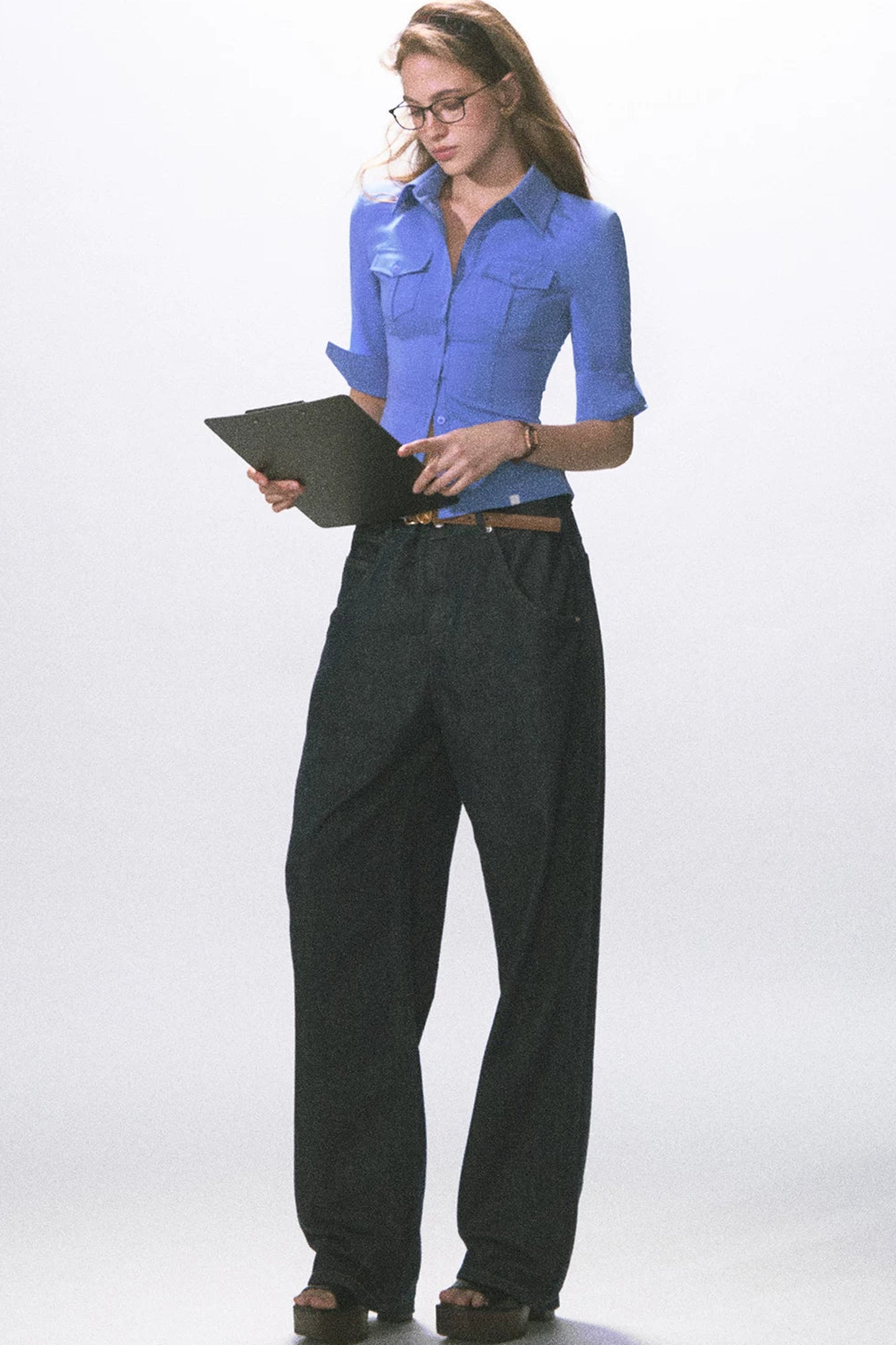 Mid-Sleeve Waist-Cinching Blouse