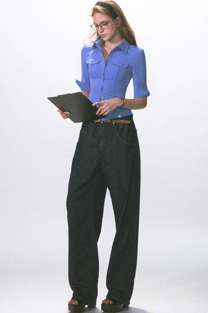 Mid-Sleeve Waist-Cinching Blouse